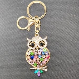 Owl with Gold Keychain in Multicolor Crystals Bag Charm